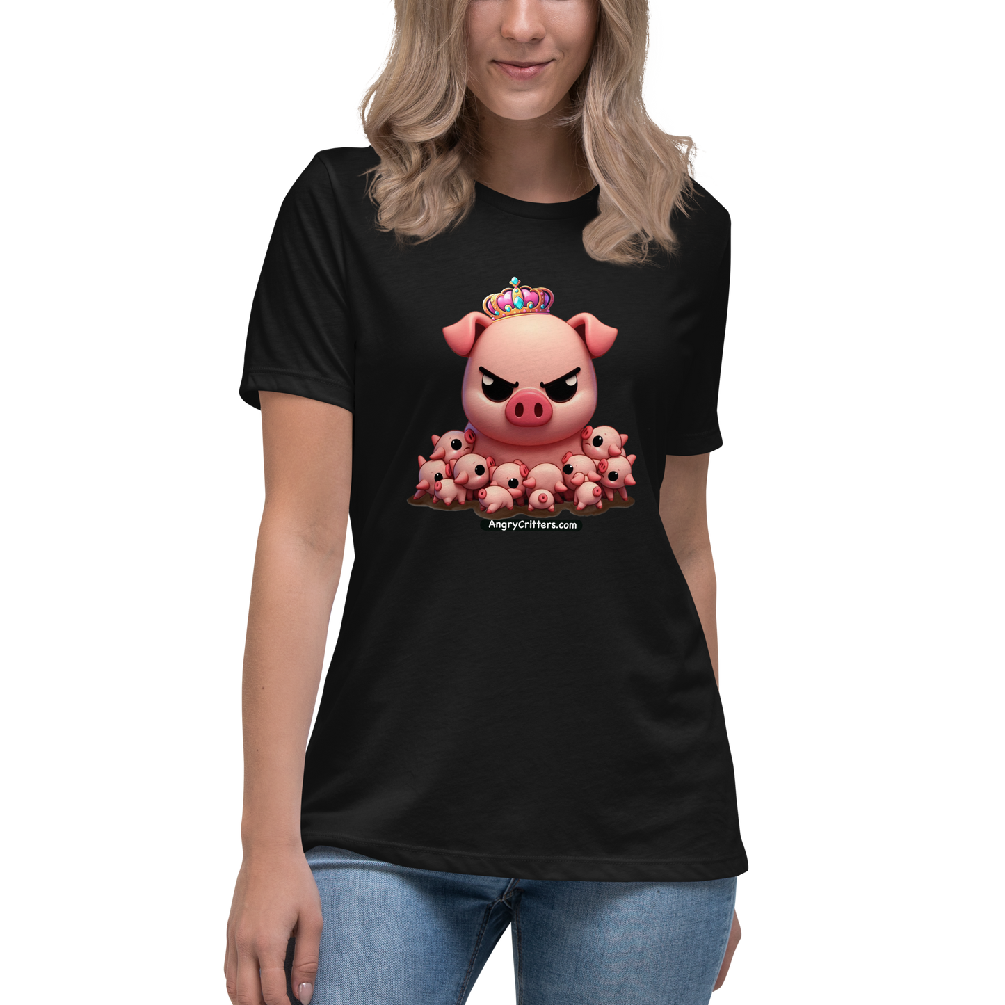 Angry Critters - Mother’s Day Pig & Piglets Women's Relaxed T-Shirt