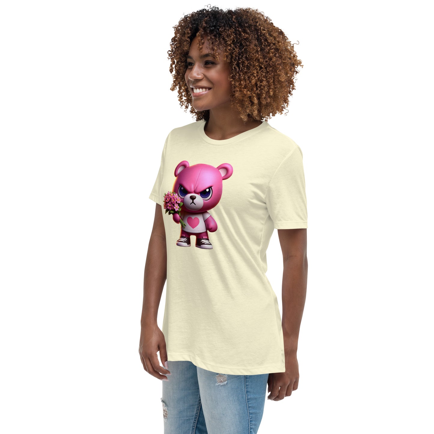 Angry Critters - Pink Teddy Bear with Flowers, Women's Relaxed T-Shirt