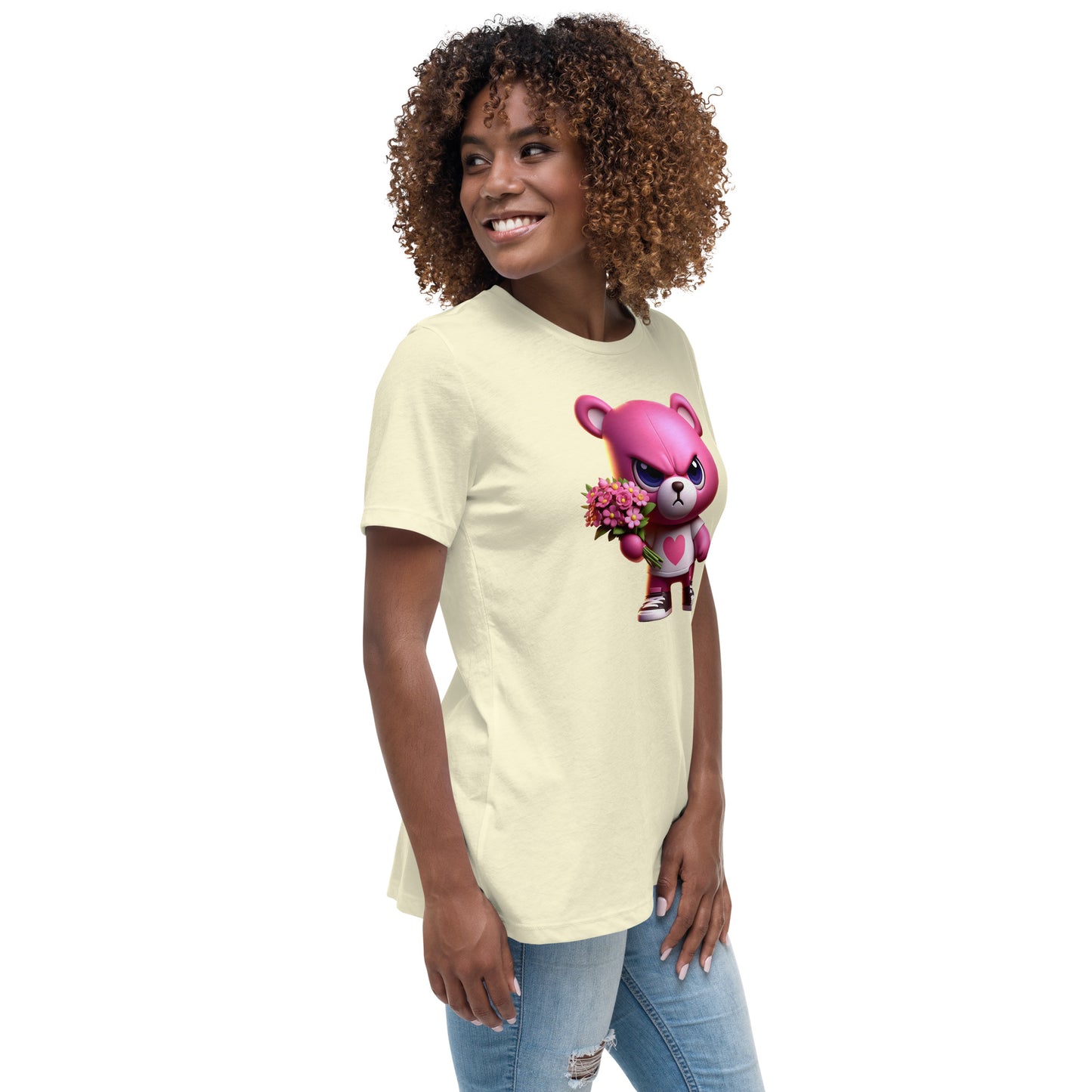 Angry Critters - Pink Teddy Bear with Flowers, Women's Relaxed T-Shirt