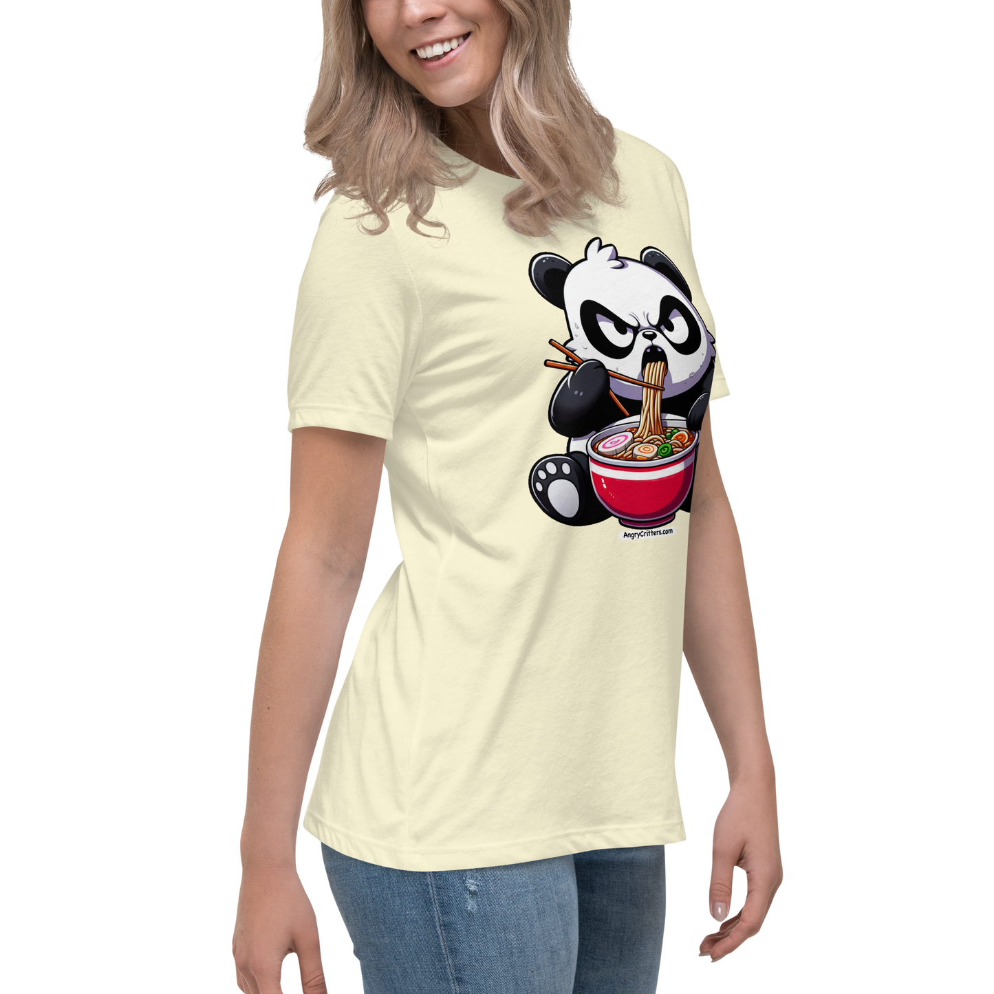 Angry Critters - Panda Eating Ramen, Women's Relaxed T-Shirt