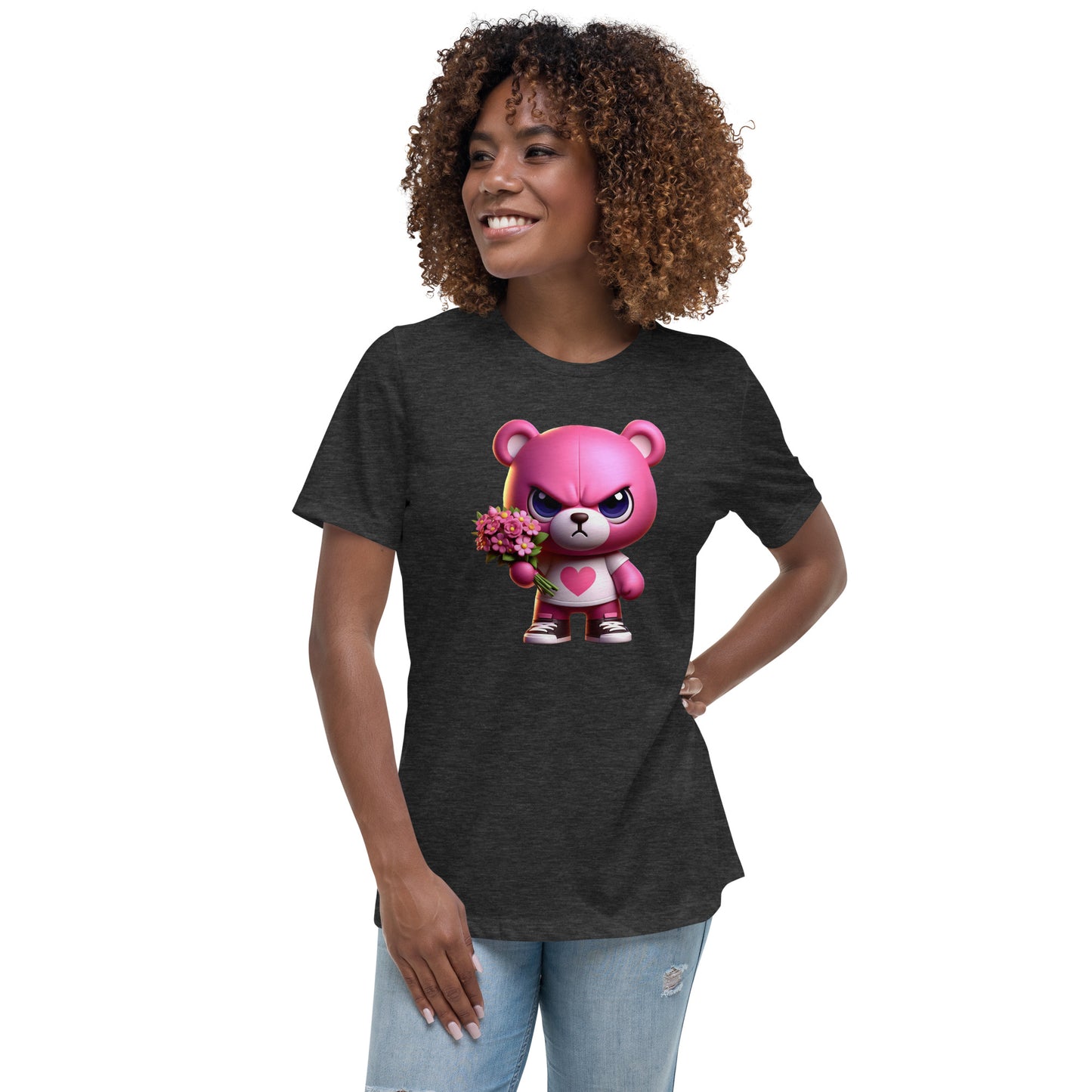 Angry Critters - Pink Teddy Bear with Flowers, Women's Relaxed T-Shirt