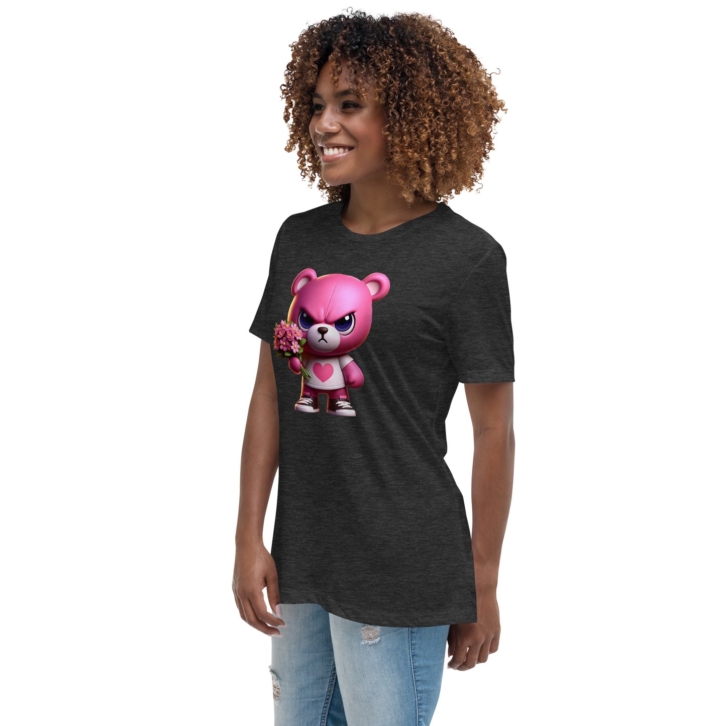 Angry Critters - Pink Teddy Bear with Flowers, Women's Relaxed T-Shirt