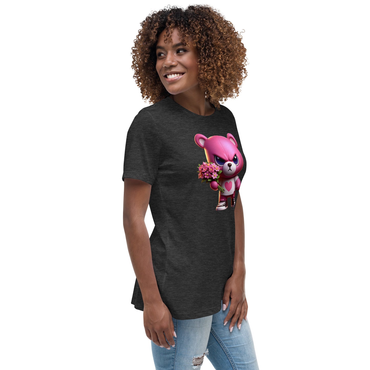 Angry Critters - Pink Teddy Bear with Flowers, Women's Relaxed T-Shirt