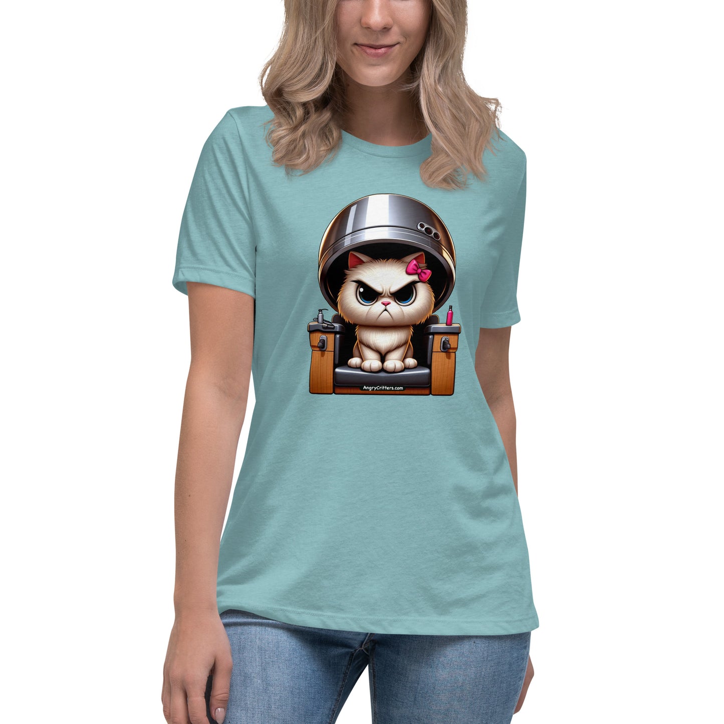 Angry Critters - White Cat Under Dryer Women's Relaxed T-Shirt