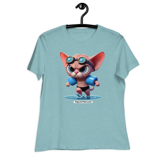 Angry Critters - Swimming Sphinx Cat, Women's Relaxed T-Shirt