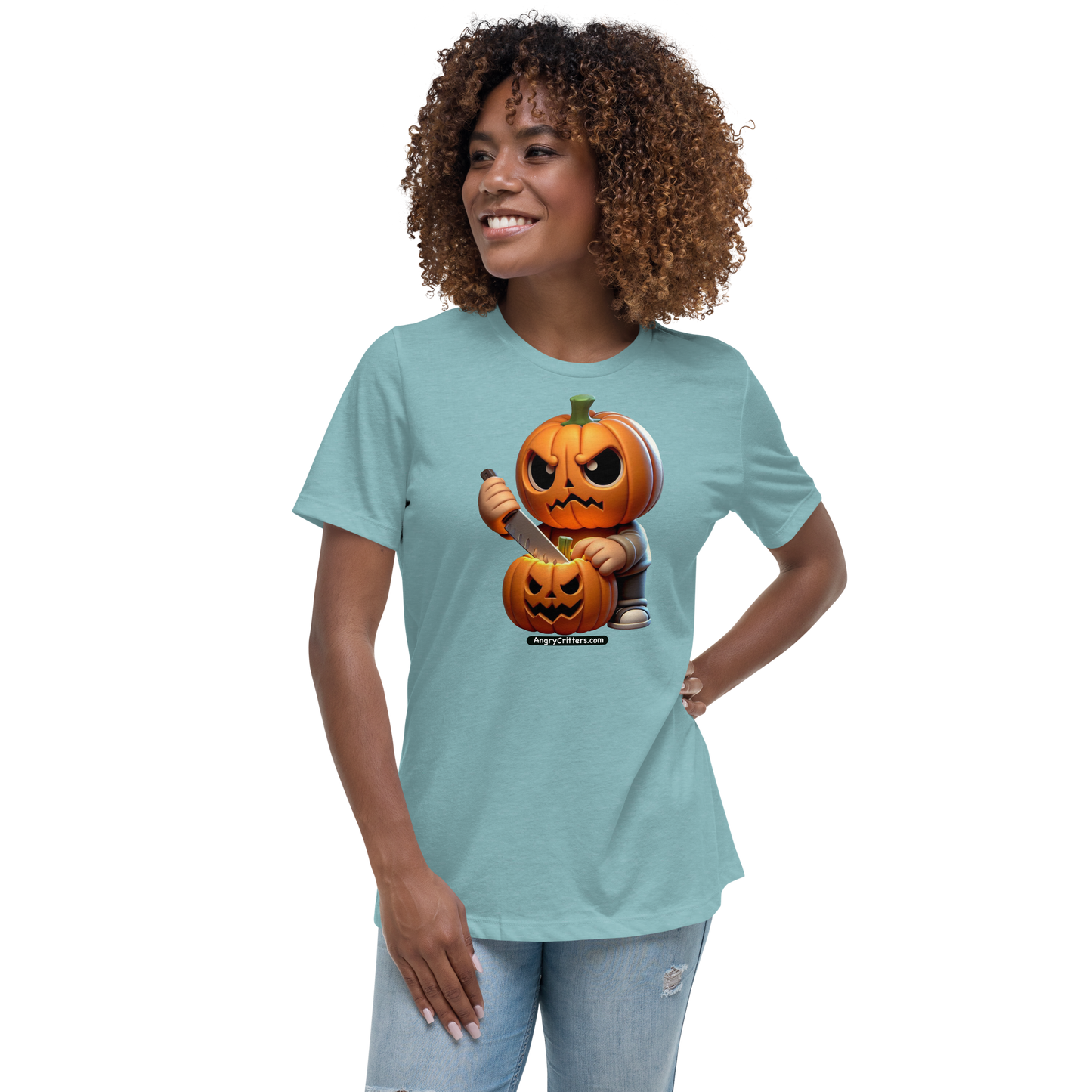 Angry Critters - Jack Carving Pumpkin, Women's Relaxed T-Shirt