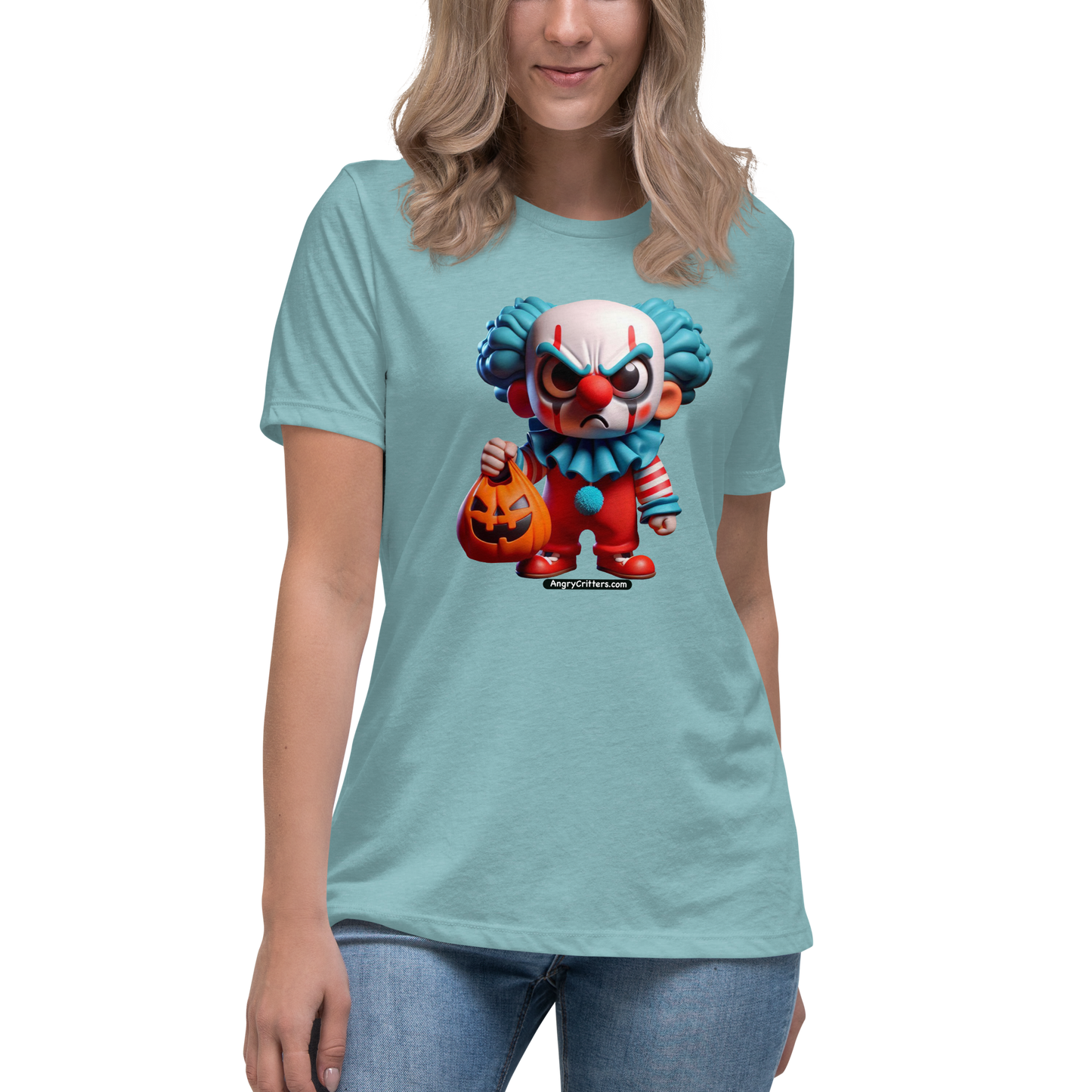 Angry Critters - Halloween Clown Blue, Women's Relaxed T-Shirt