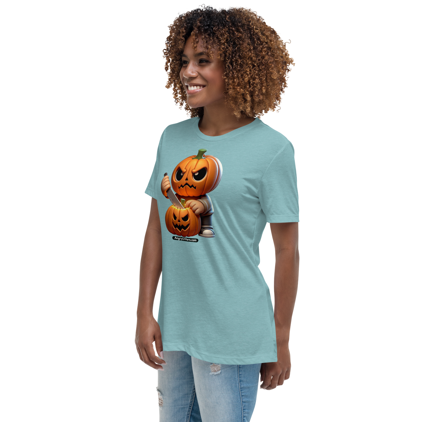 Angry Critters - Jack Carving Pumpkin, Women's Relaxed T-Shirt