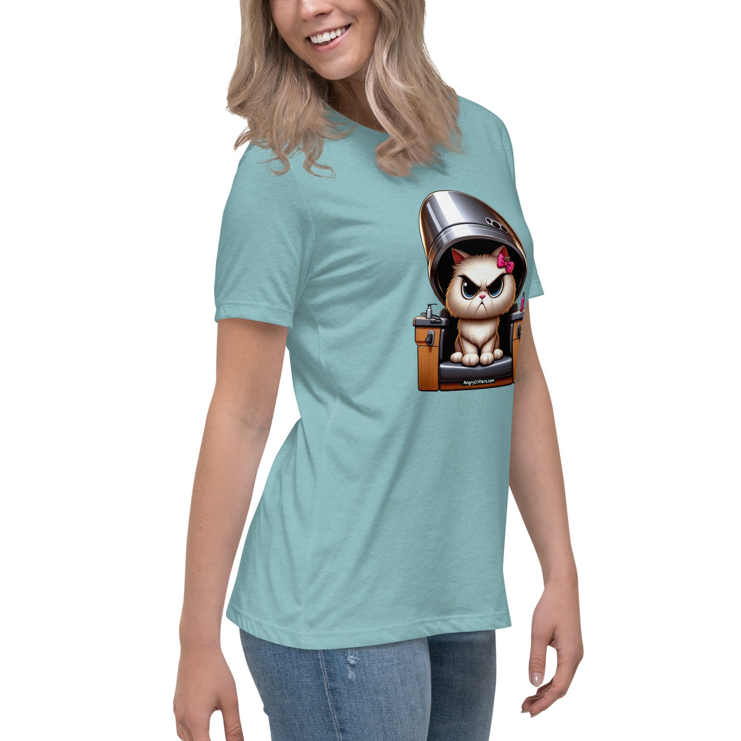 Angry Critters - White Cat Under Dryer Women's Relaxed T-Shirt