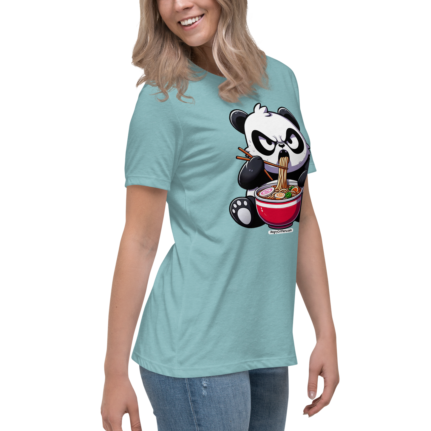 Angry Critters - Panda Eating Ramen, Women's Relaxed T-Shirt