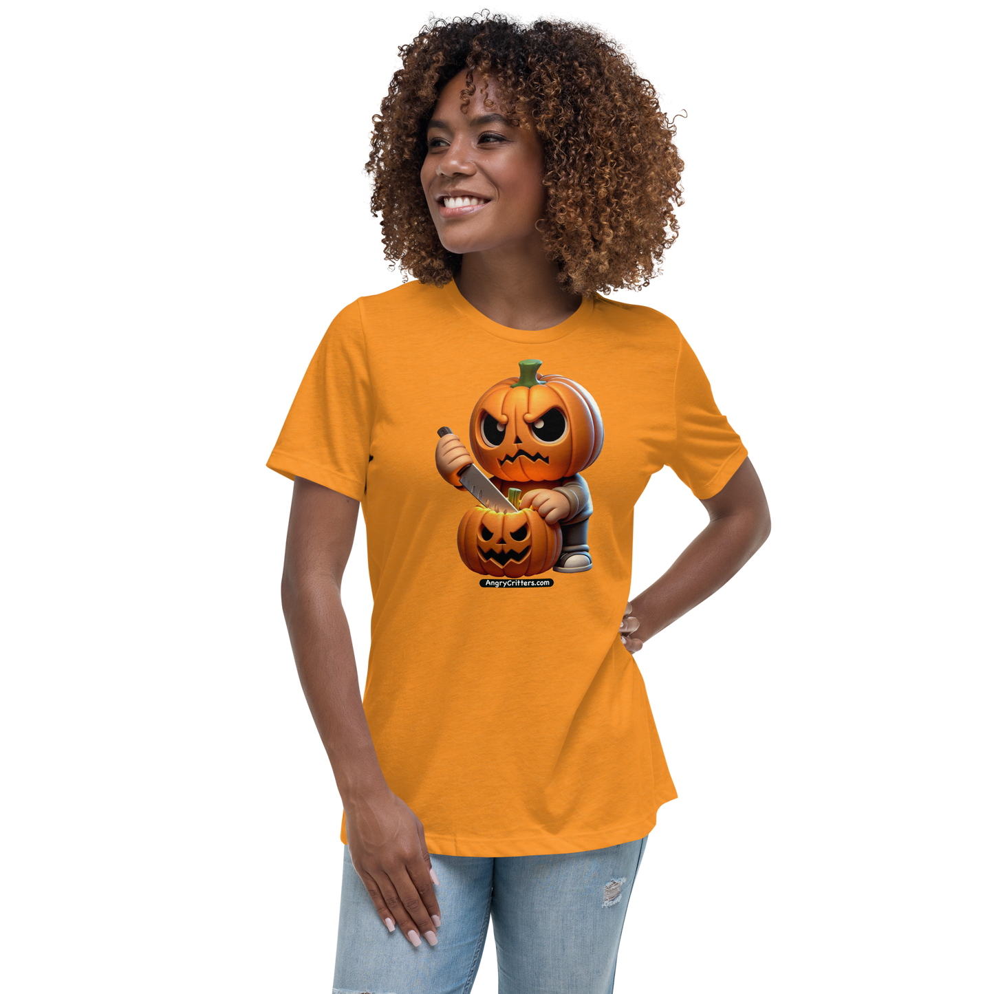 Angry Critters - Jack Carving Pumpkin, Women's Relaxed T-Shirt