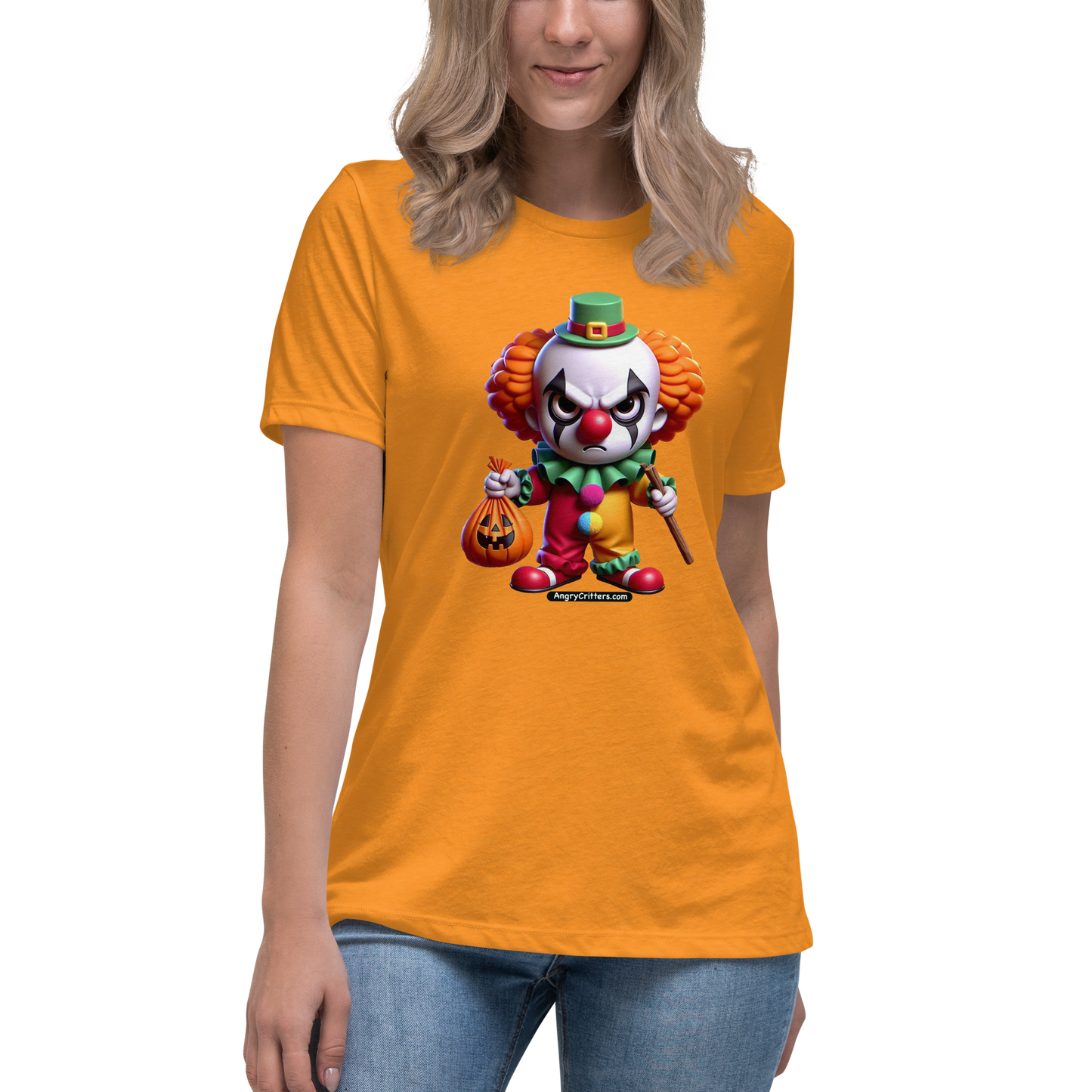 Angry Critters - Halloween Clown Orange, Women's Relaxed T-Shirt