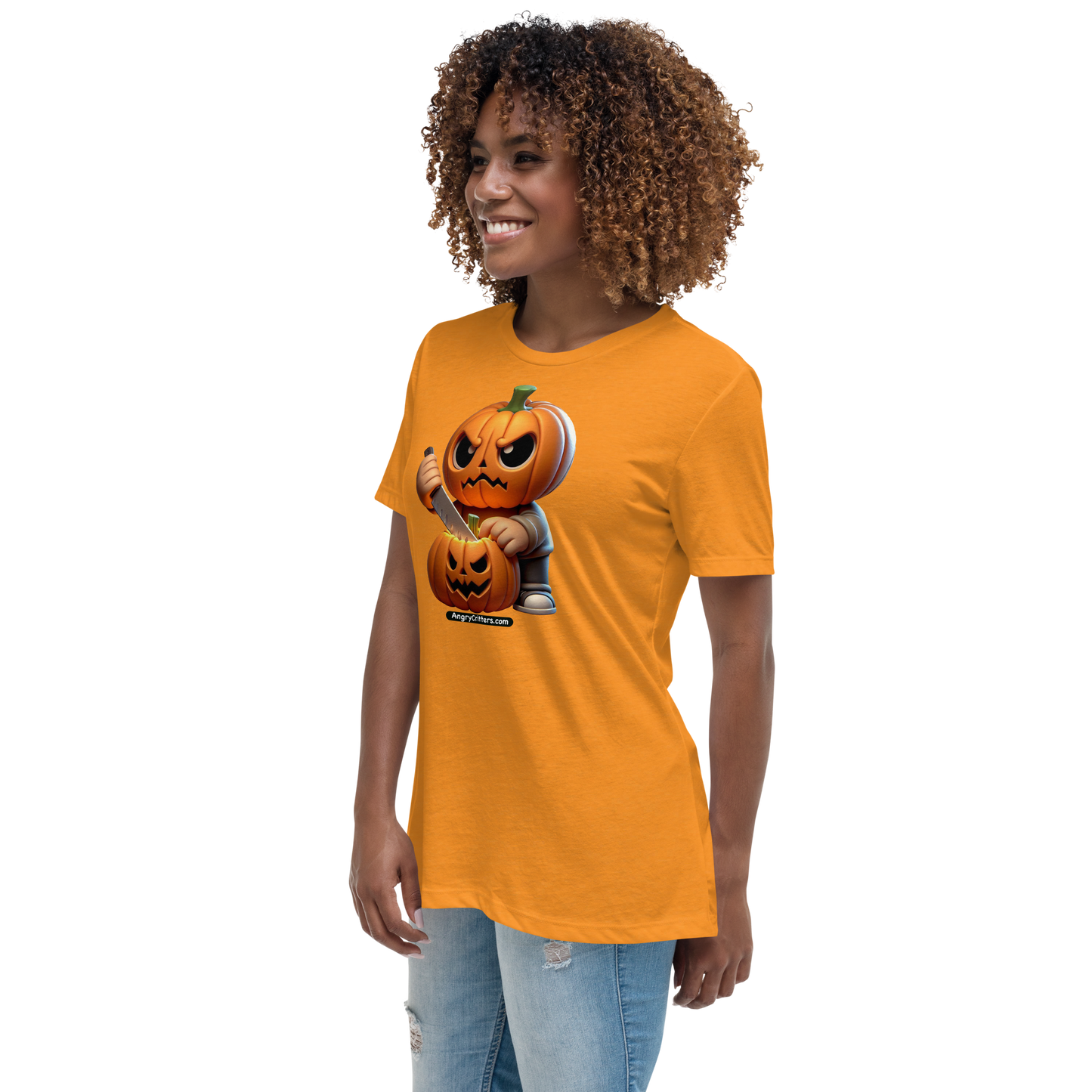 Angry Critters - Jack Carving Pumpkin, Women's Relaxed T-Shirt