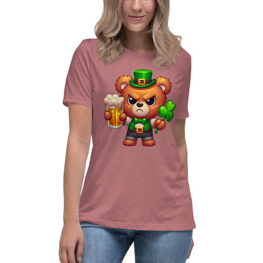 Angry Critters - St. Patrick’s Day Bear, Women's Relaxed T-Shirt