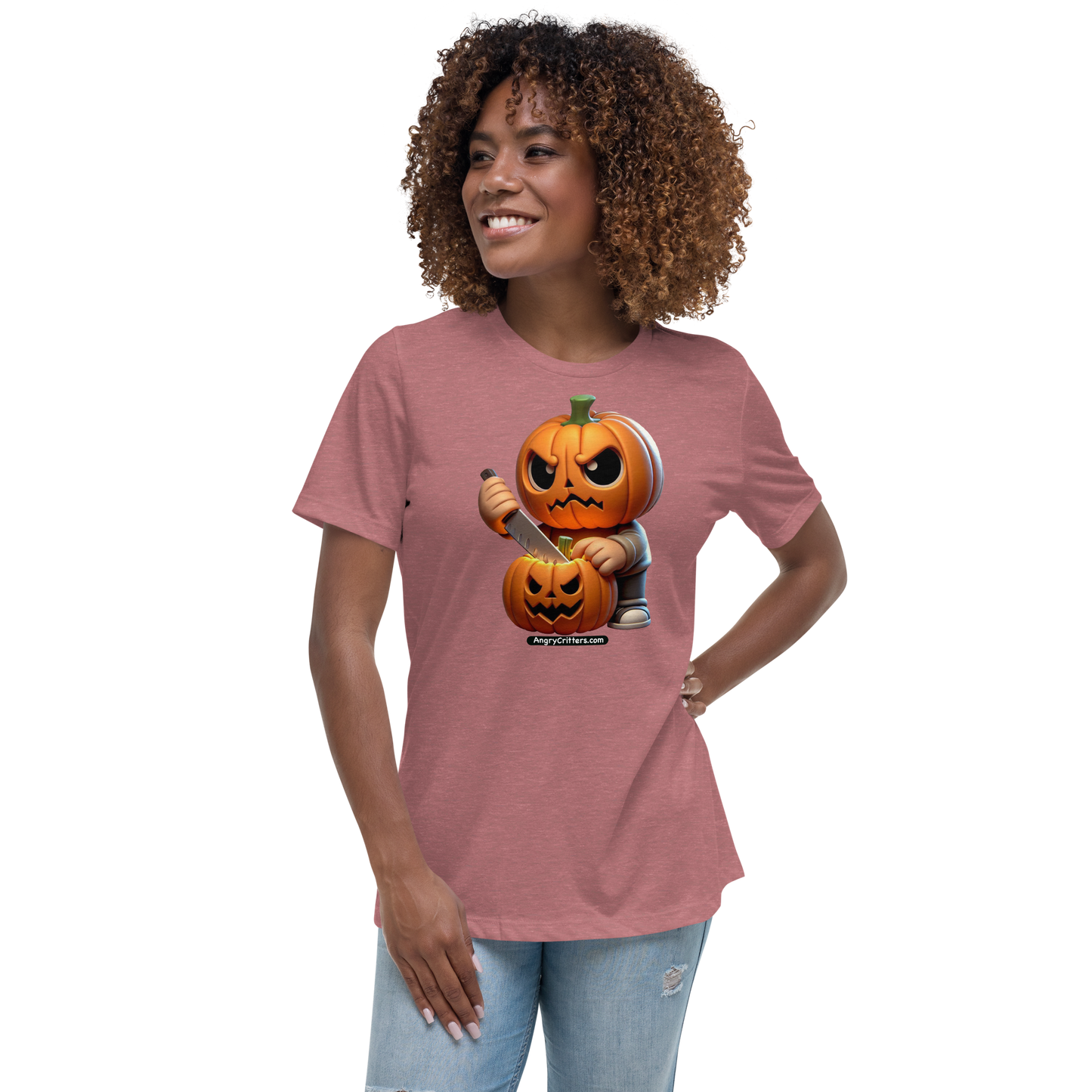 Angry Critters - Jack Carving Pumpkin, Women's Relaxed T-Shirt