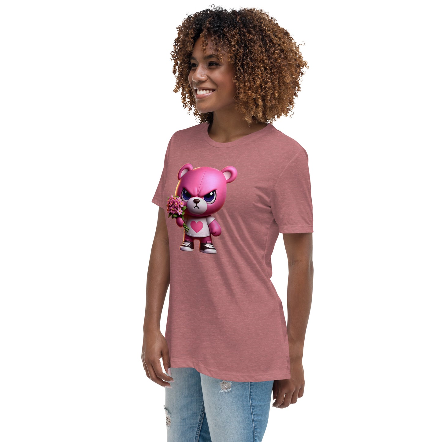 Angry Critters - Pink Teddy Bear with Flowers, Women's Relaxed T-Shirt