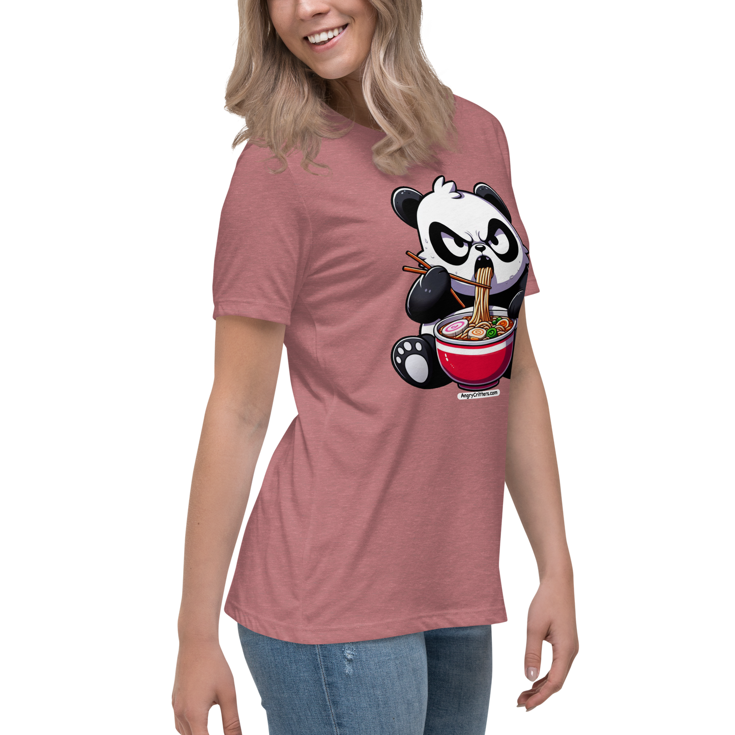 Angry Critters - Panda Eating Ramen, Women's Relaxed T-Shirt