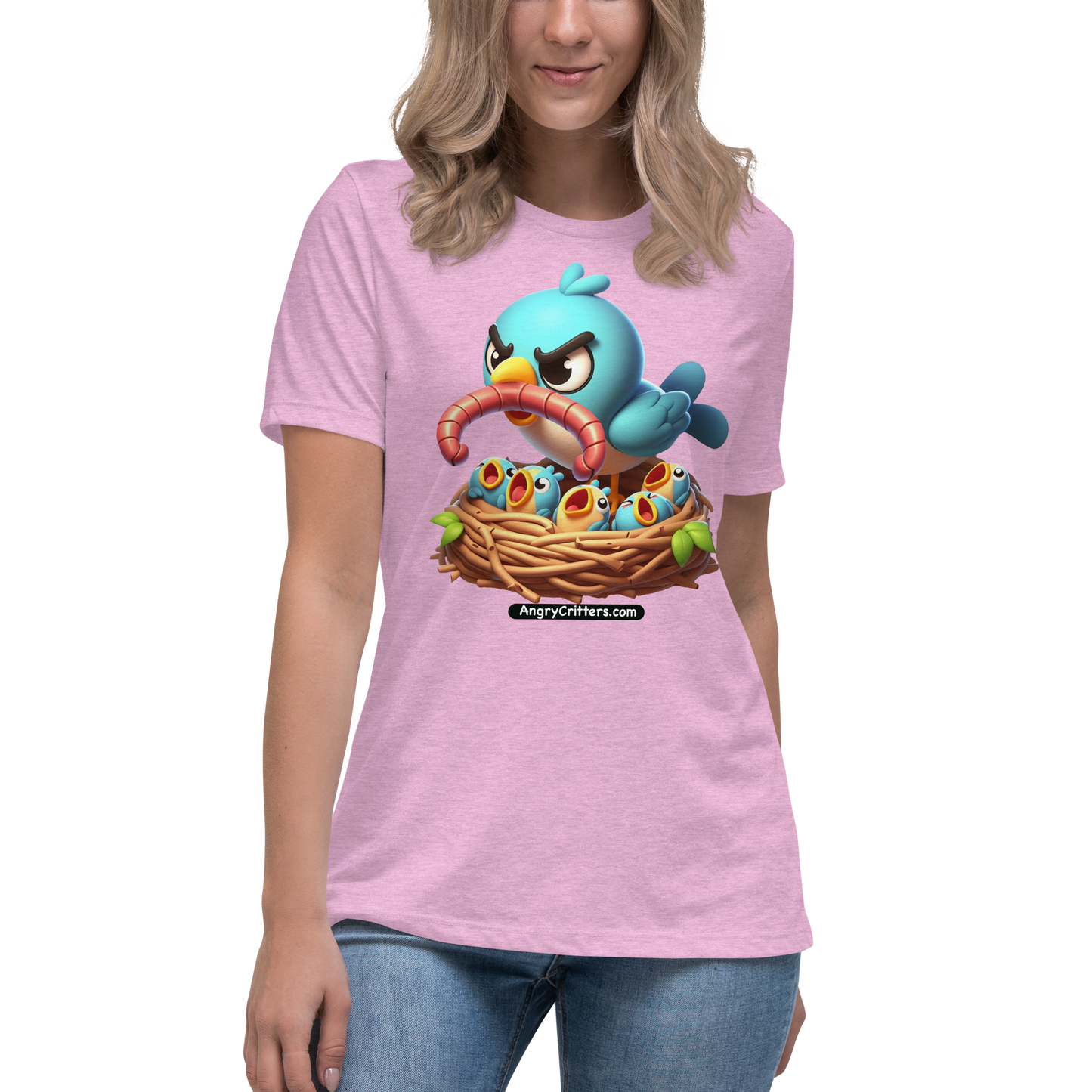 Angry Critters - Mom Bird with Baby Birds, Women's Relaxed T-Shirt