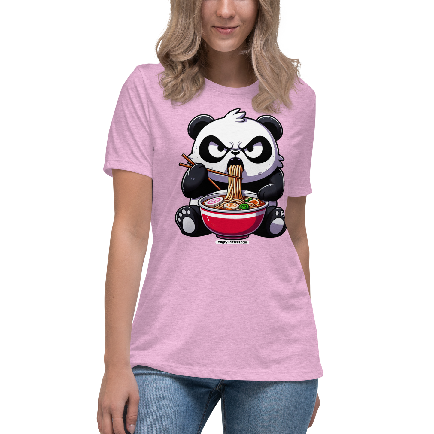 Angry Critters - Panda Eating Ramen, Women's Relaxed T-Shirt