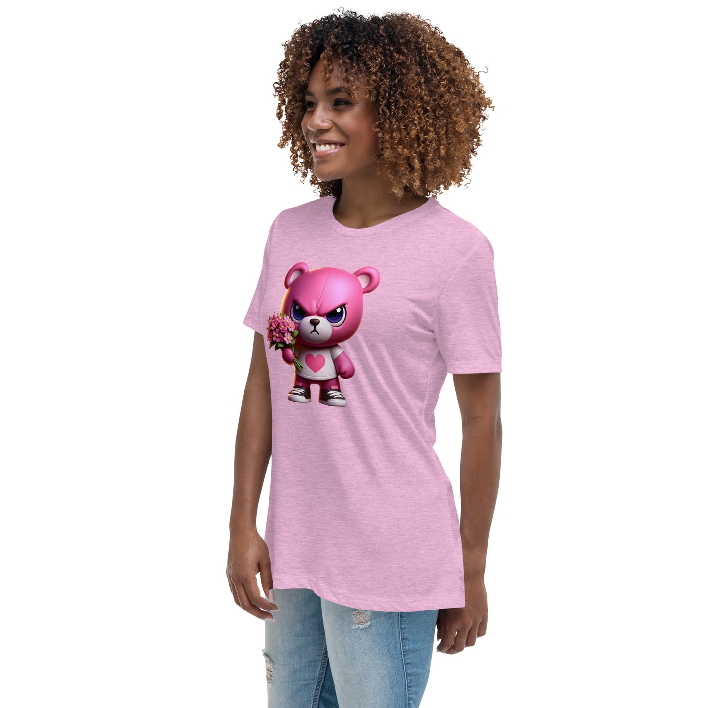 Angry Critters - Pink Teddy Bear with Flowers, Women's Relaxed T-Shirt