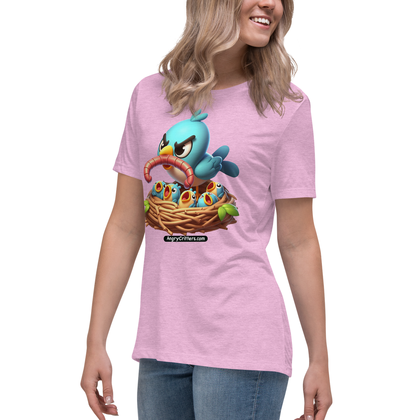 Angry Critters - Mom Bird with Baby Birds, Women's Relaxed T-Shirt