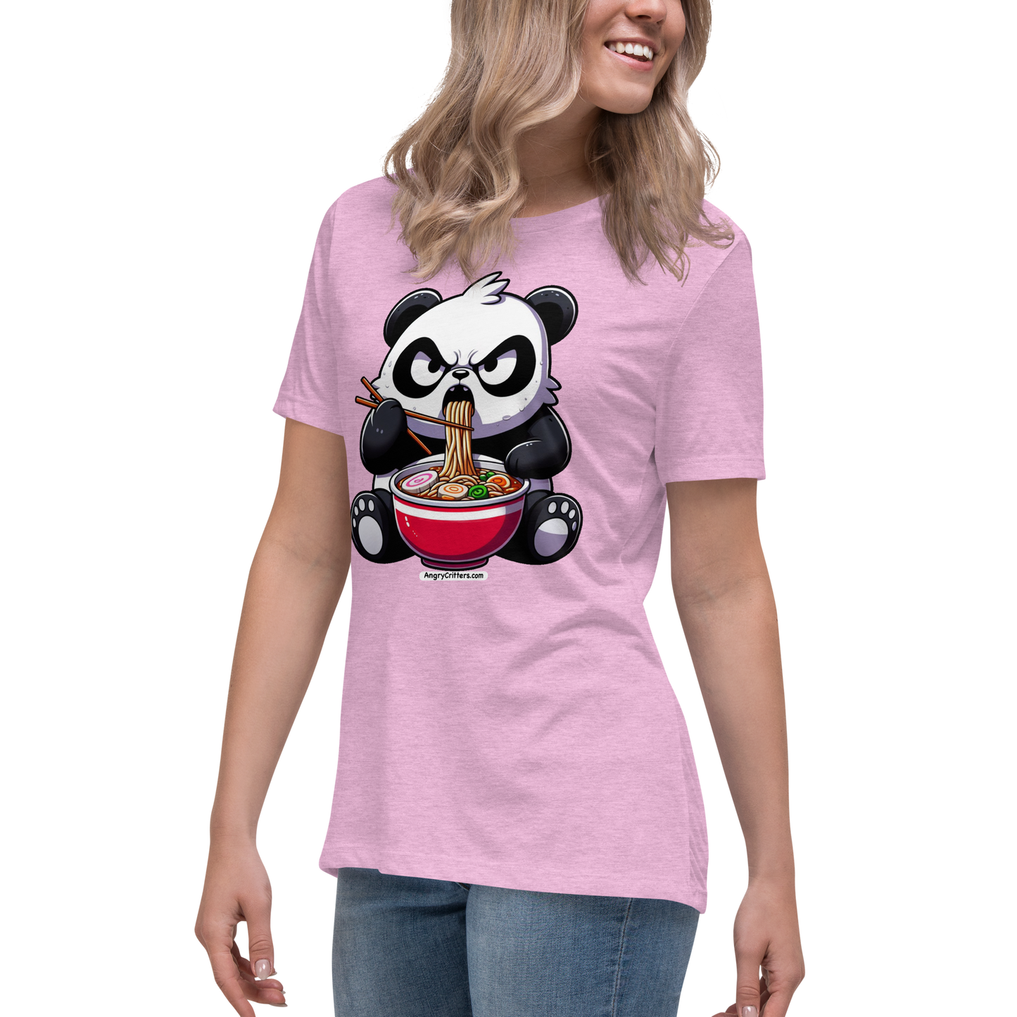 Angry Critters - Panda Eating Ramen, Women's Relaxed T-Shirt