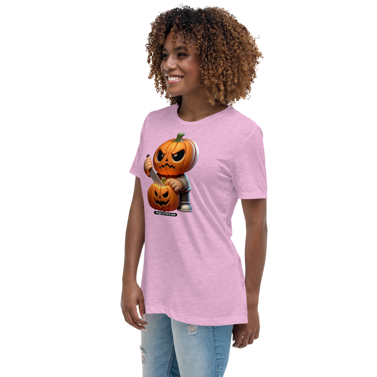 Angry Critters - Jack Carving Pumpkin, Women's Relaxed T-Shirt