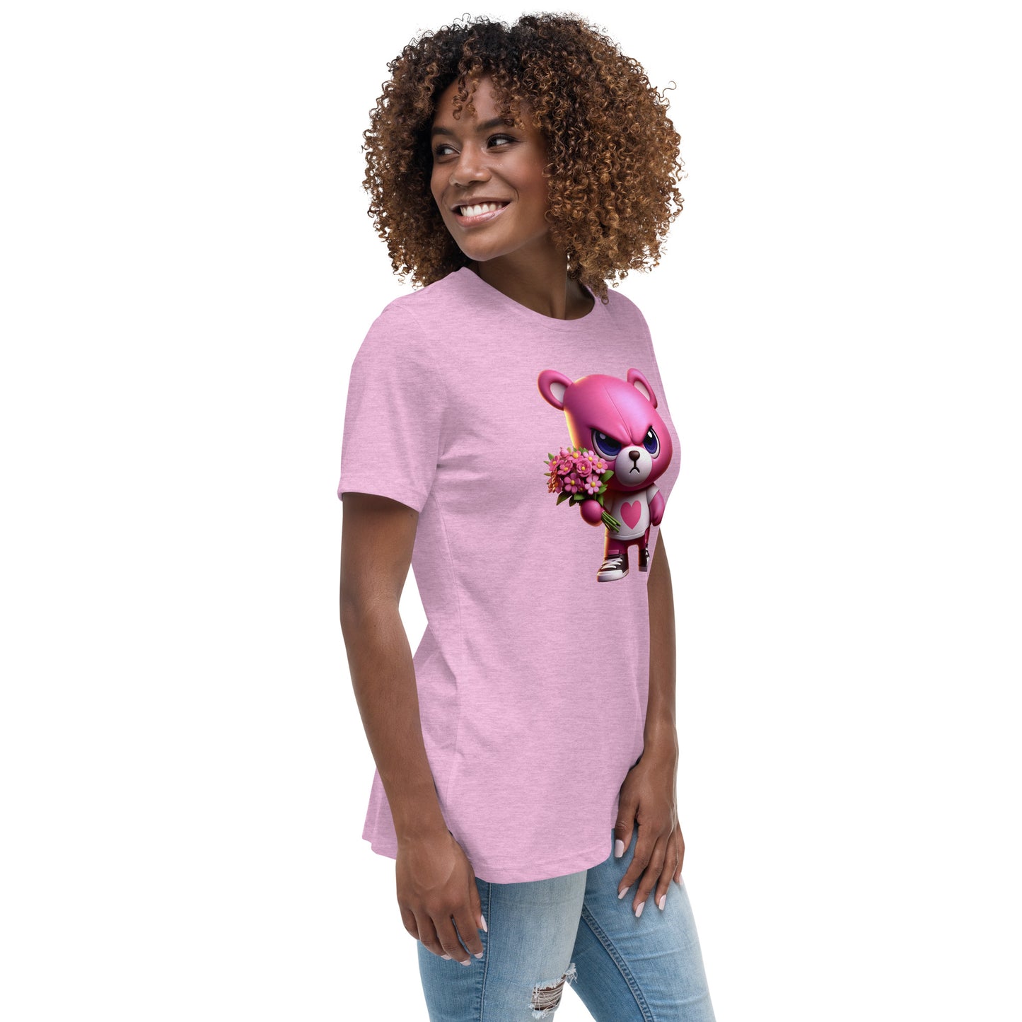 Angry Critters - Pink Teddy Bear with Flowers, Women's Relaxed T-Shirt