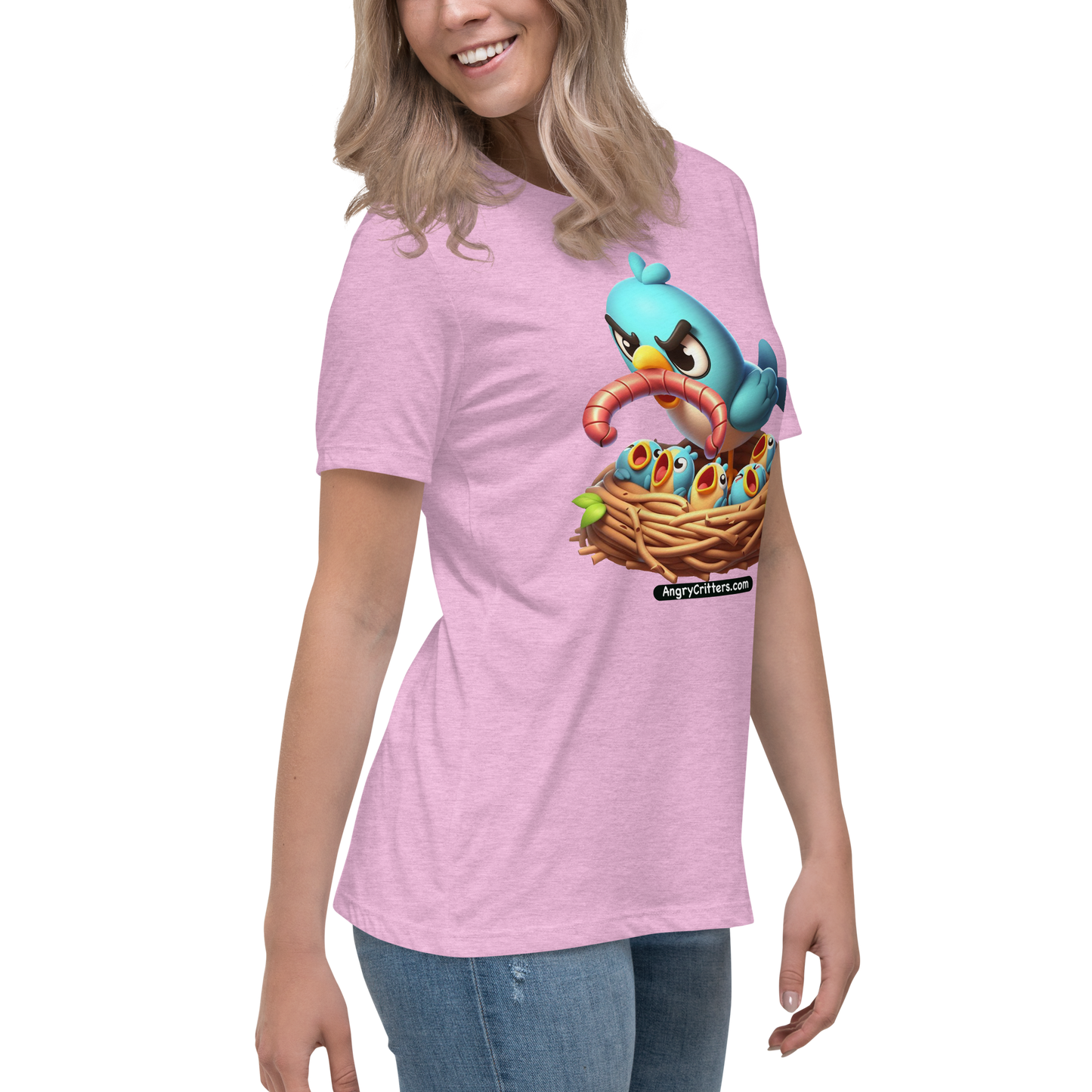 Angry Critters - Mom Bird with Baby Birds, Women's Relaxed T-Shirt