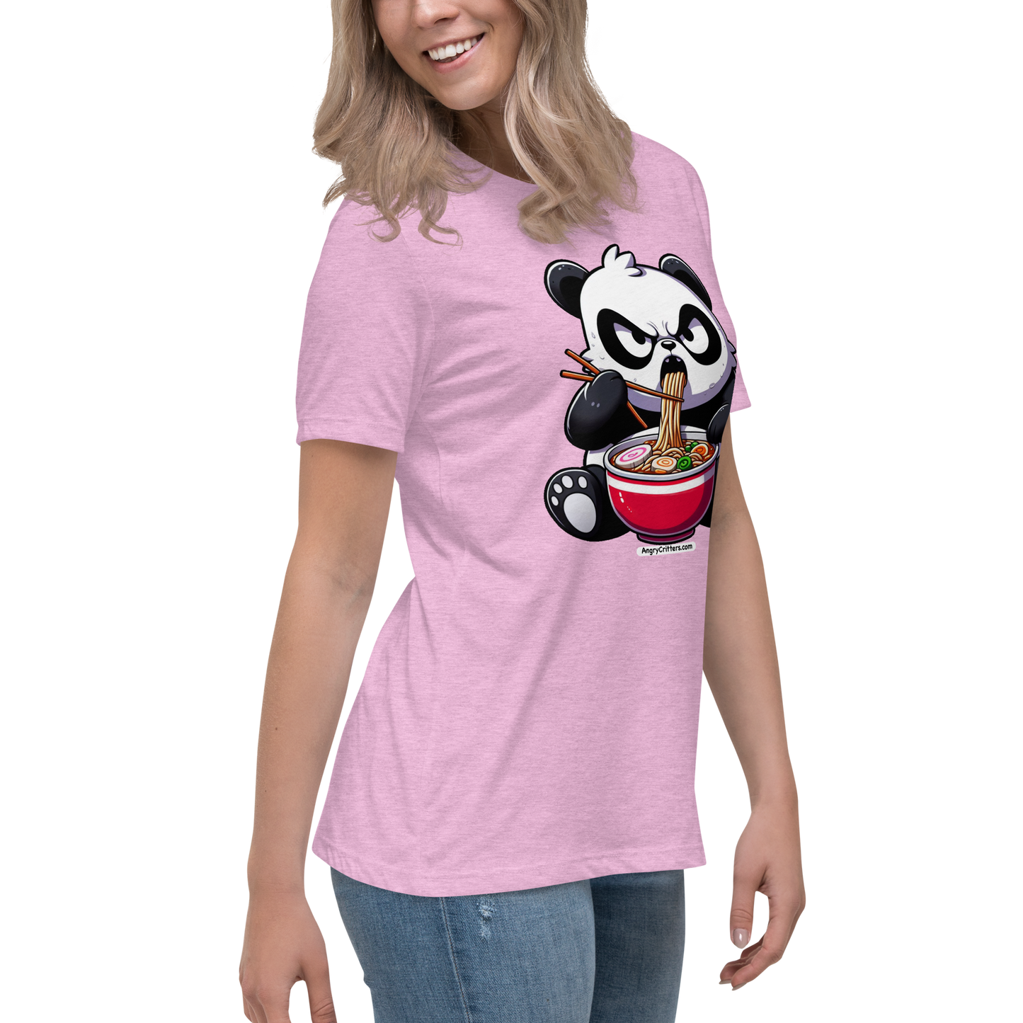 Angry Critters - Panda Eating Ramen, Women's Relaxed T-Shirt