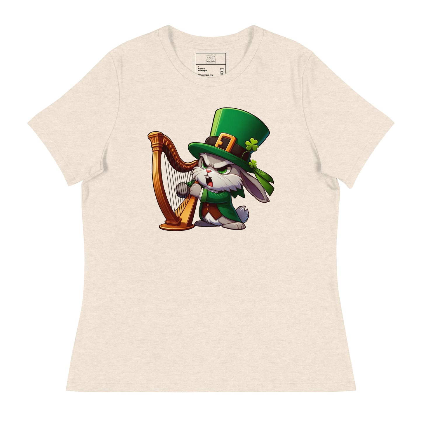 Angry Critters - Irish Hare with Celtic Harp, Women's Relaxed T-Shirt