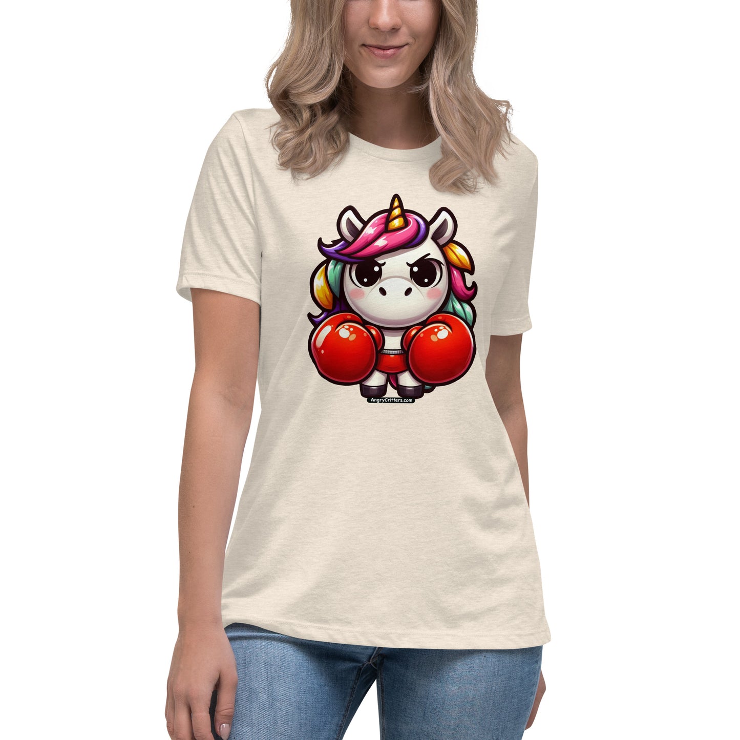 Angry Critters - Unicorn in Boxing Gloves Women's Relaxed T-Shirt