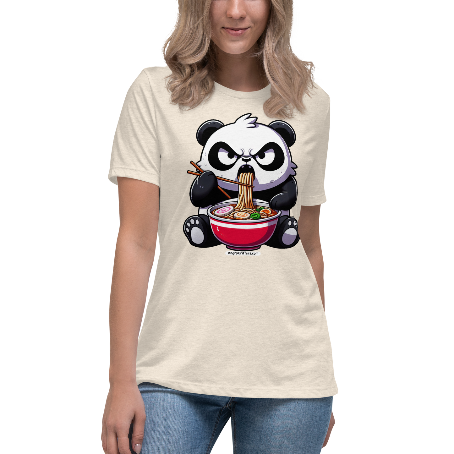 Angry Critters - Panda Eating Ramen, Women's Relaxed T-Shirt