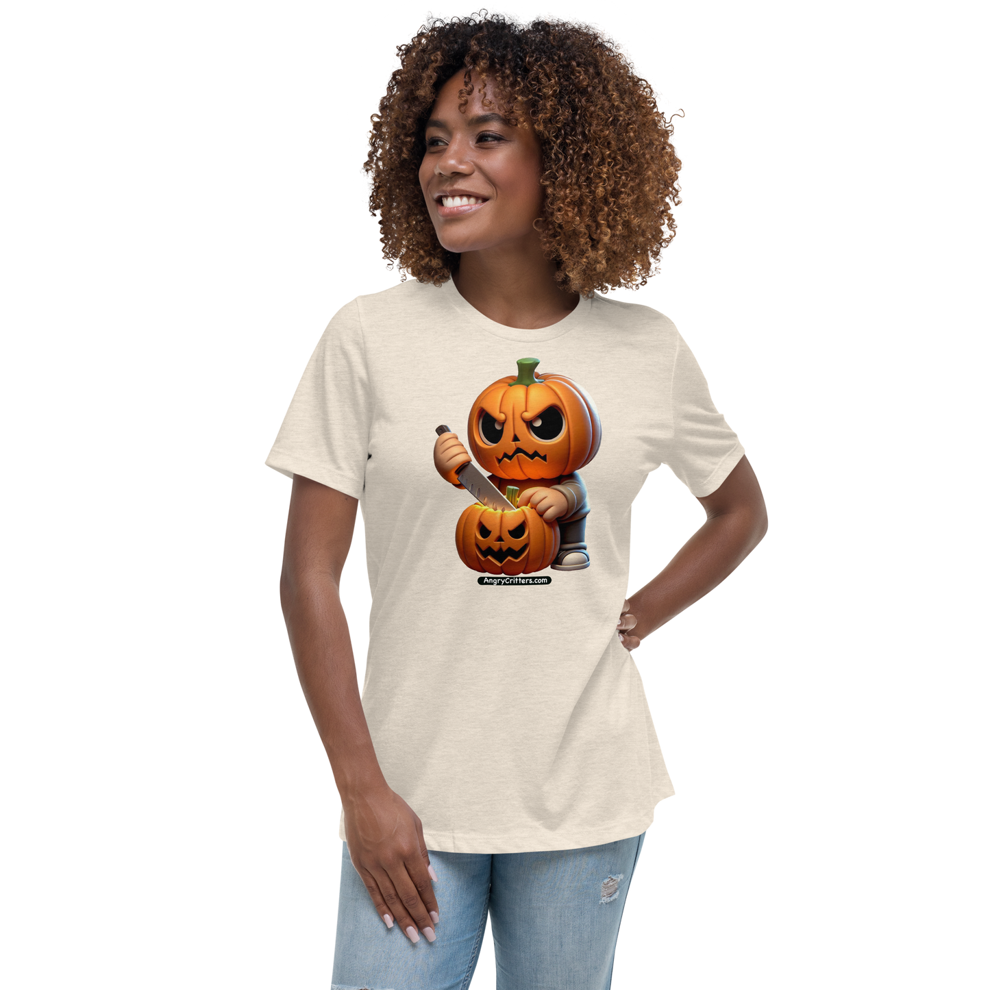 Angry Critters - Jack Carving Pumpkin, Women's Relaxed T-Shirt