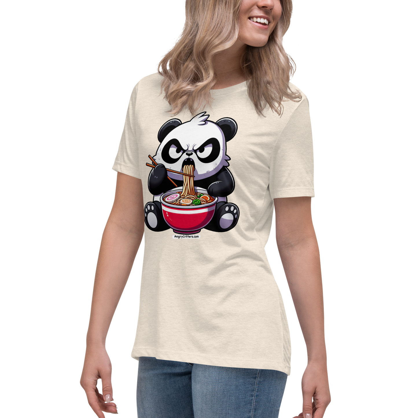 Angry Critters - Panda Eating Ramen, Women's Relaxed T-Shirt