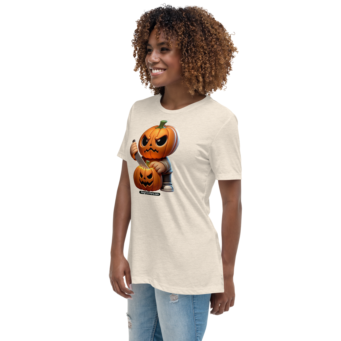 Angry Critters - Jack Carving Pumpkin, Women's Relaxed T-Shirt