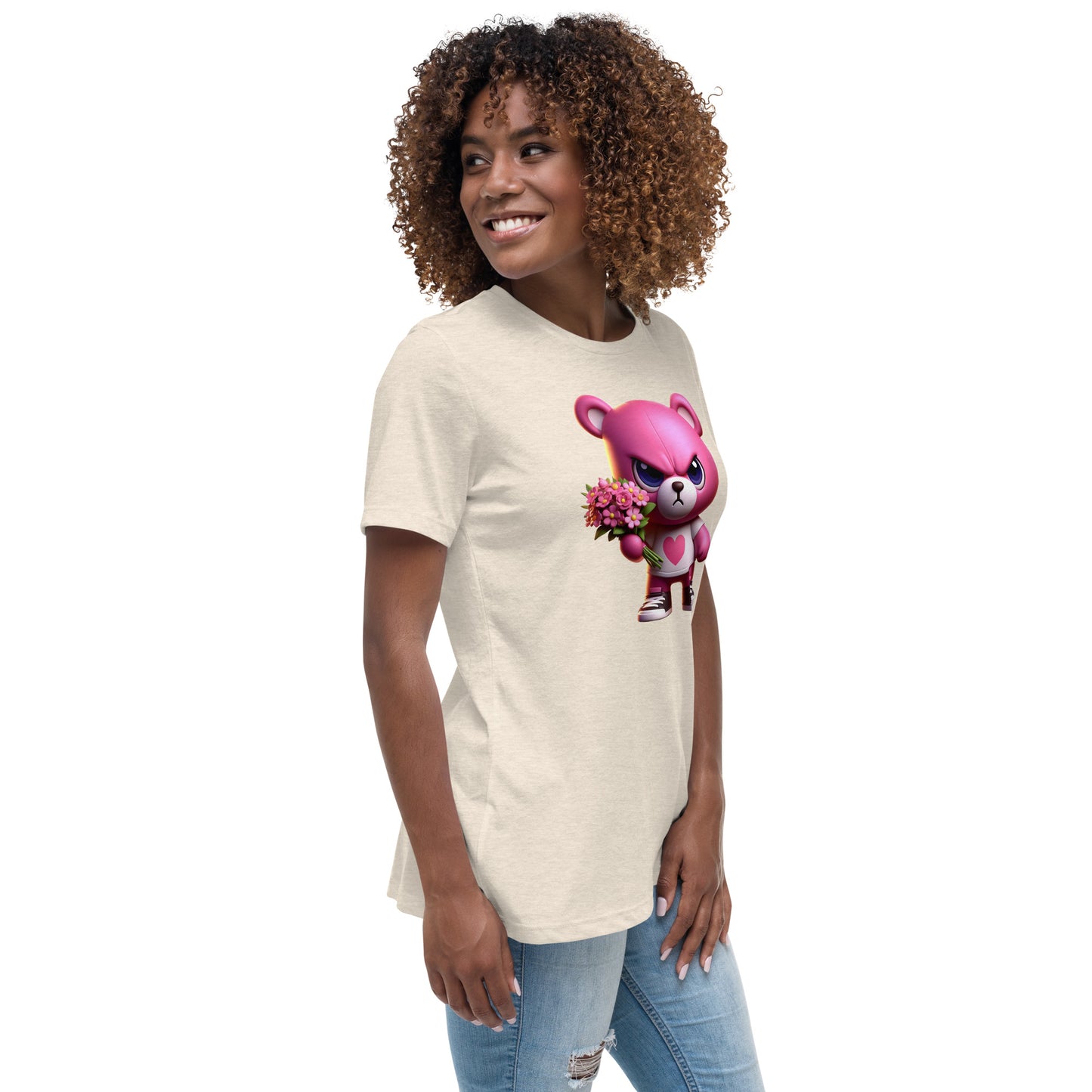 Angry Critters - Pink Teddy Bear with Flowers, Women's Relaxed T-Shirt