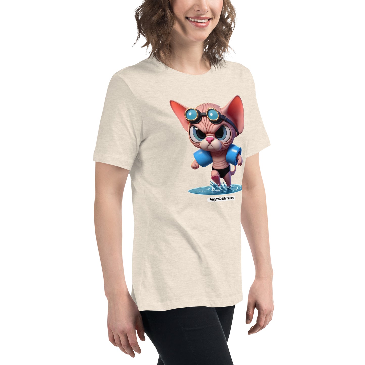 Angry Critters - Swimming Sphinx Cat, Women's Relaxed T-Shirt