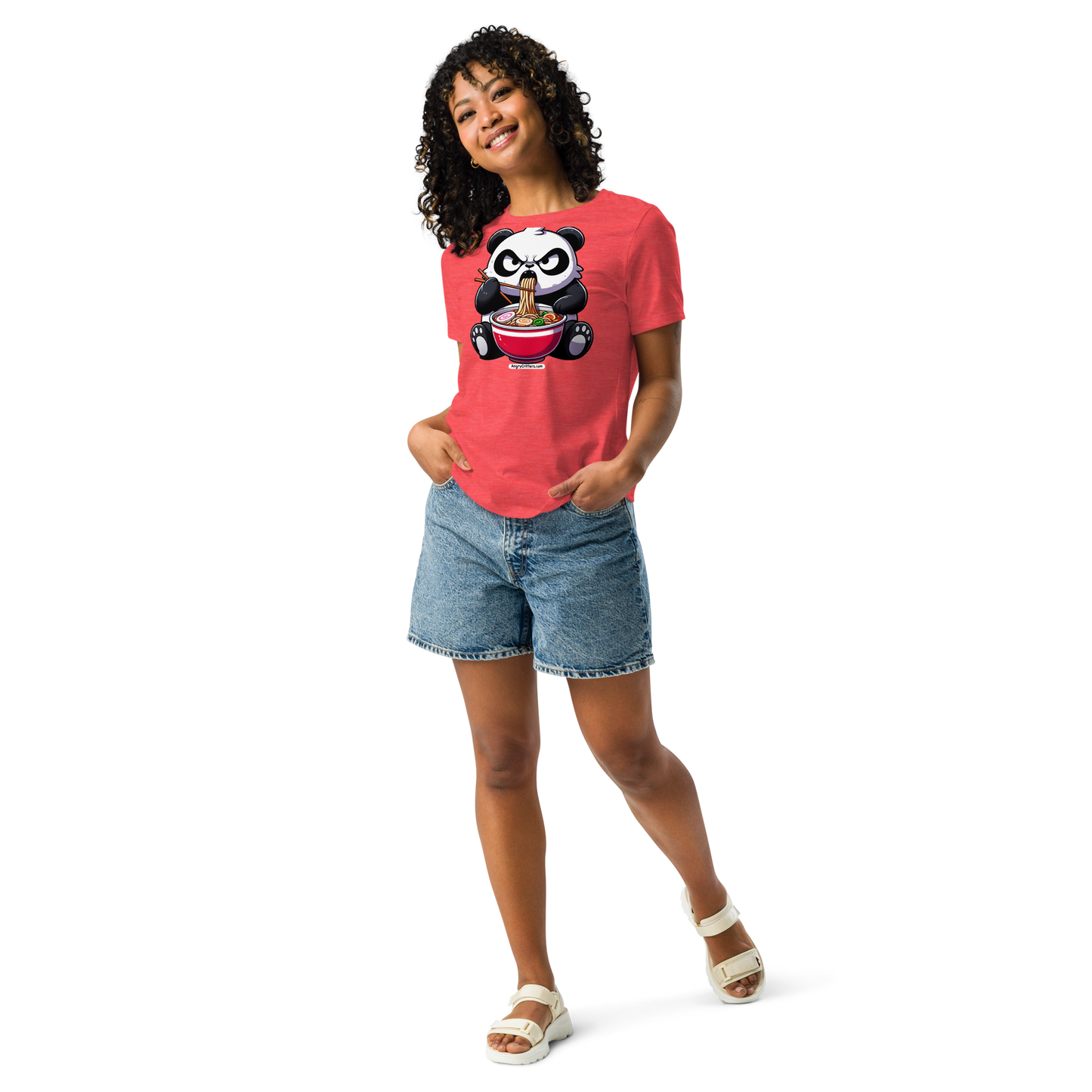 Angry Critters - Panda Eating Ramen, Women's Relaxed T-Shirt