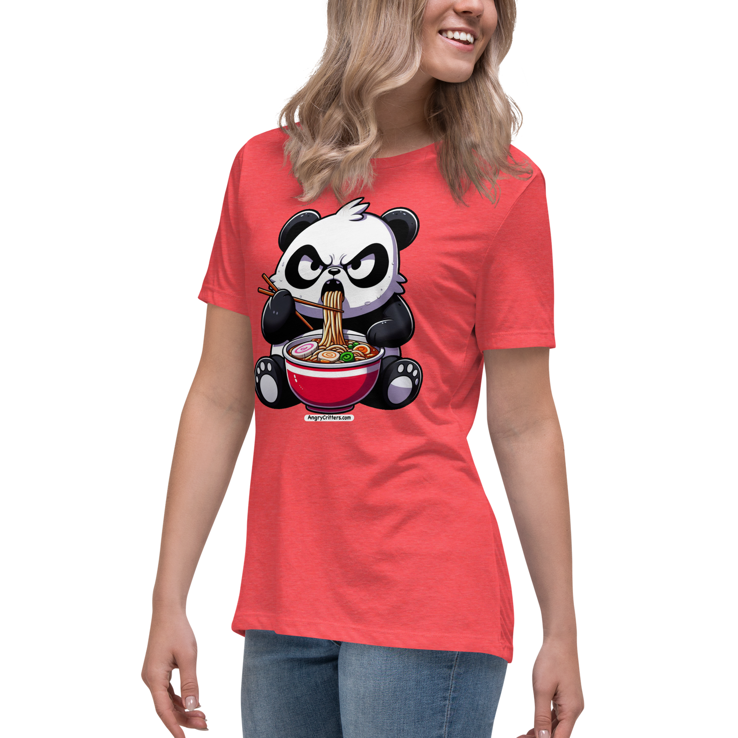 Angry Critters - Panda Eating Ramen, Women's Relaxed T-Shirt