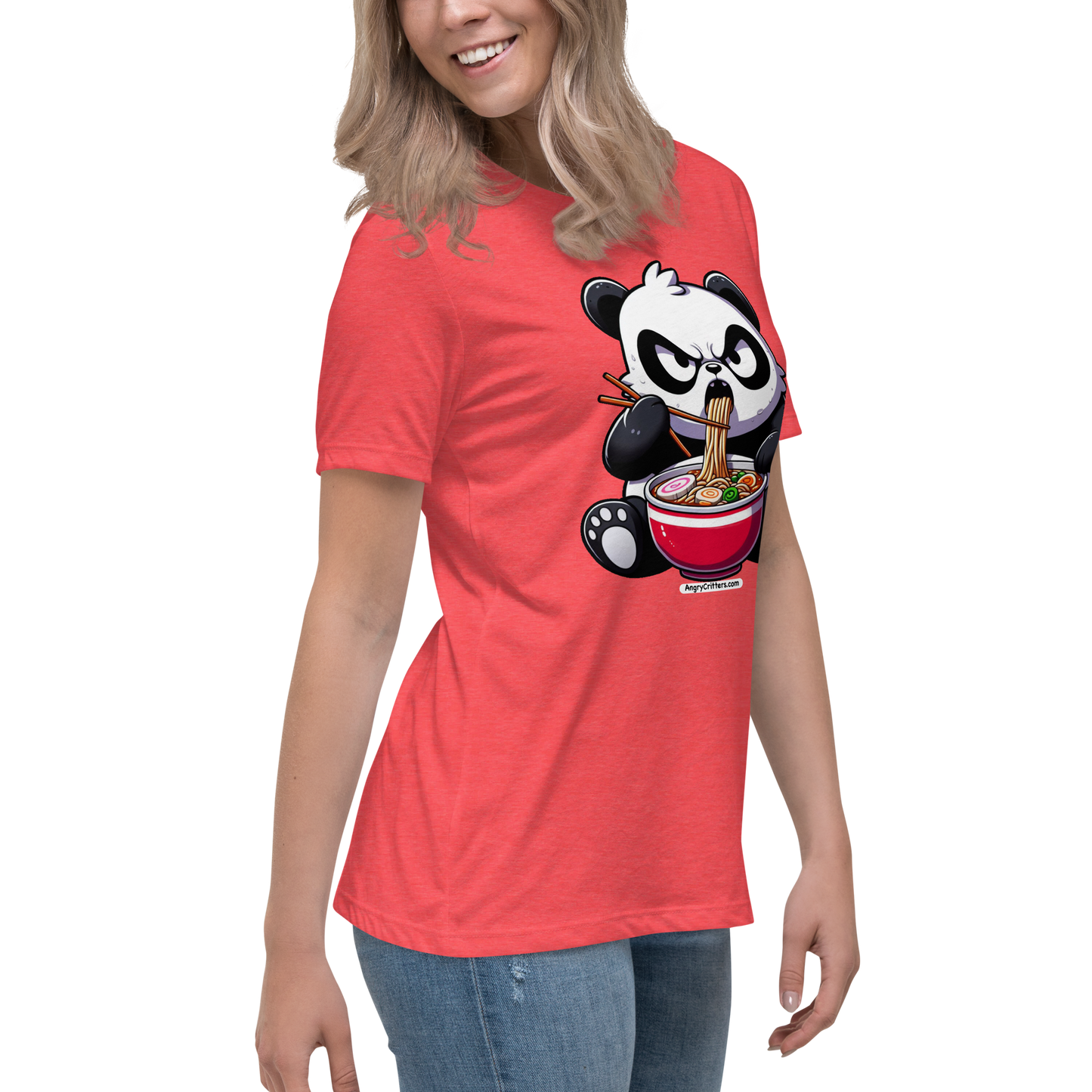 Angry Critters - Panda Eating Ramen, Women's Relaxed T-Shirt