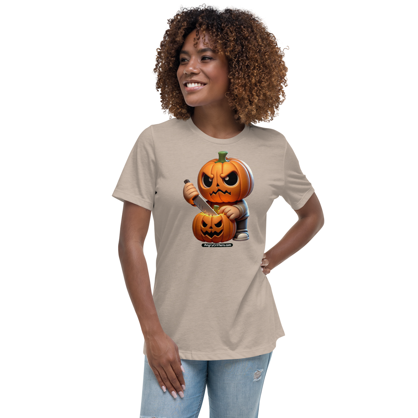 Angry Critters - Jack Carving Pumpkin, Women's Relaxed T-Shirt