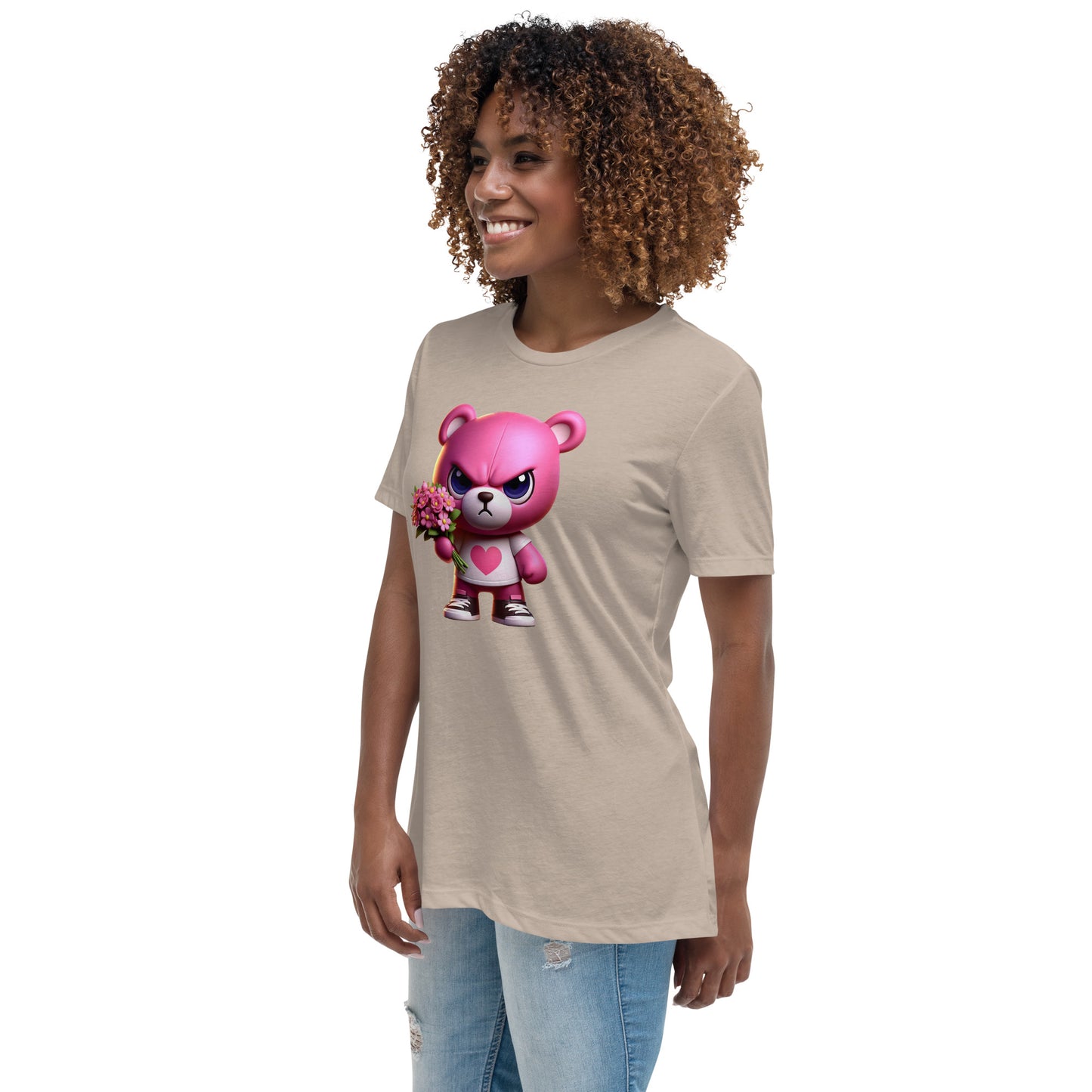 Angry Critters - Pink Teddy Bear with Flowers, Women's Relaxed T-Shirt