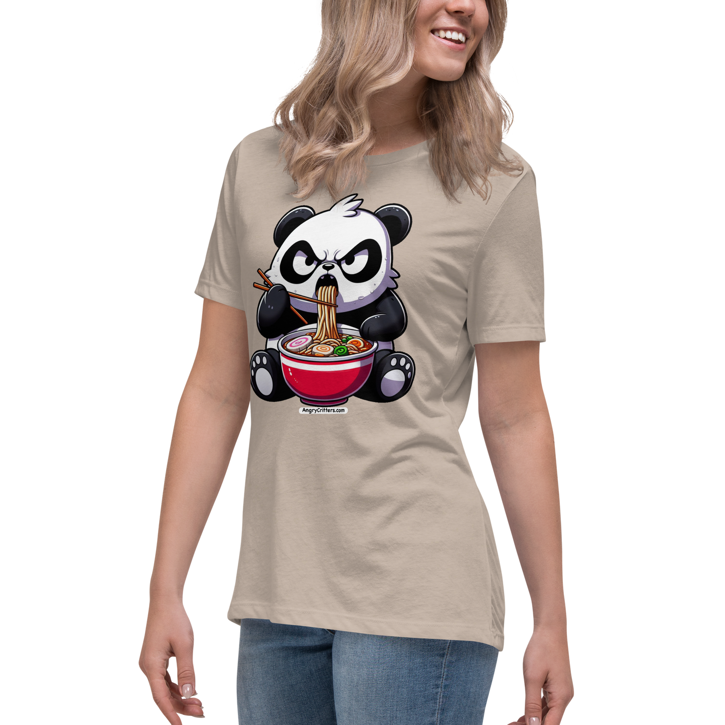 Angry Critters - Panda Eating Ramen, Women's Relaxed T-Shirt