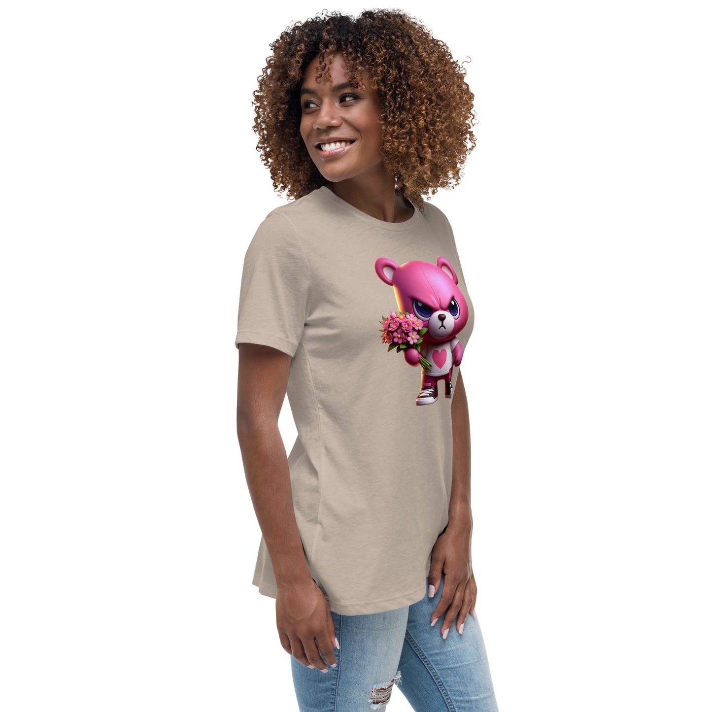 Angry Critters - Pink Teddy Bear with Flowers, Women's Relaxed T-Shirt