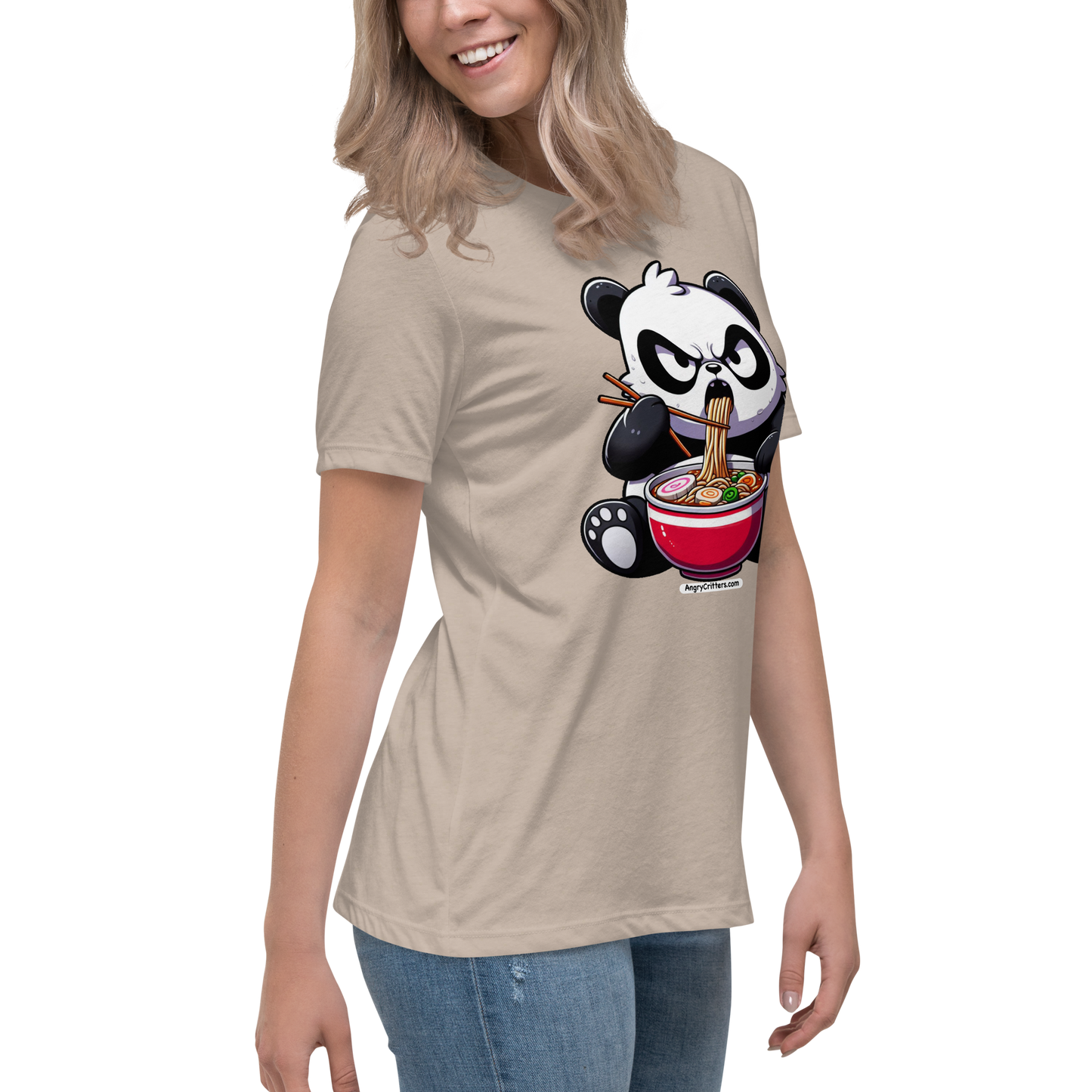 Angry Critters - Panda Eating Ramen, Women's Relaxed T-Shirt