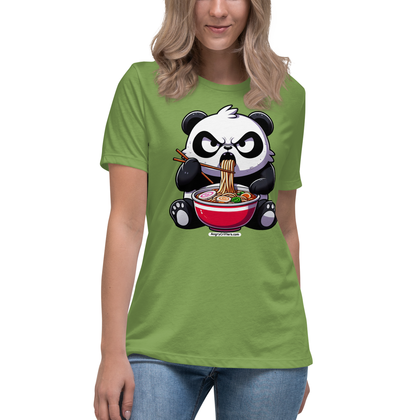 Angry Critters - Panda Eating Ramen, Women's Relaxed T-Shirt