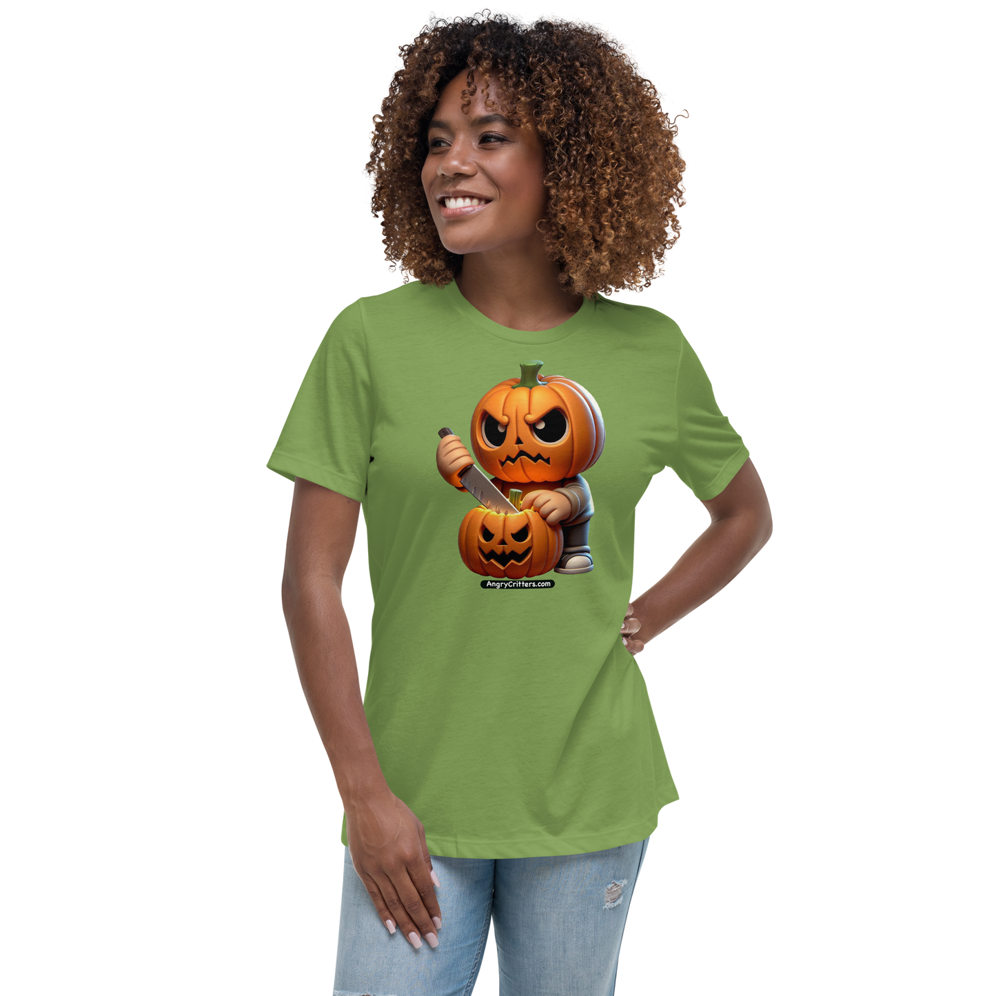 Angry Critters - Jack Carving Pumpkin, Women's Relaxed T-Shirt