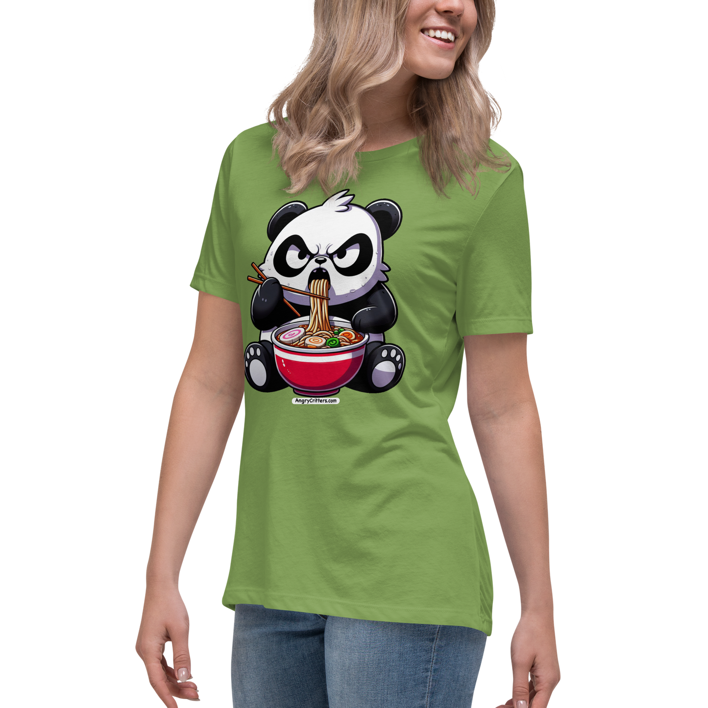 Angry Critters - Panda Eating Ramen, Women's Relaxed T-Shirt