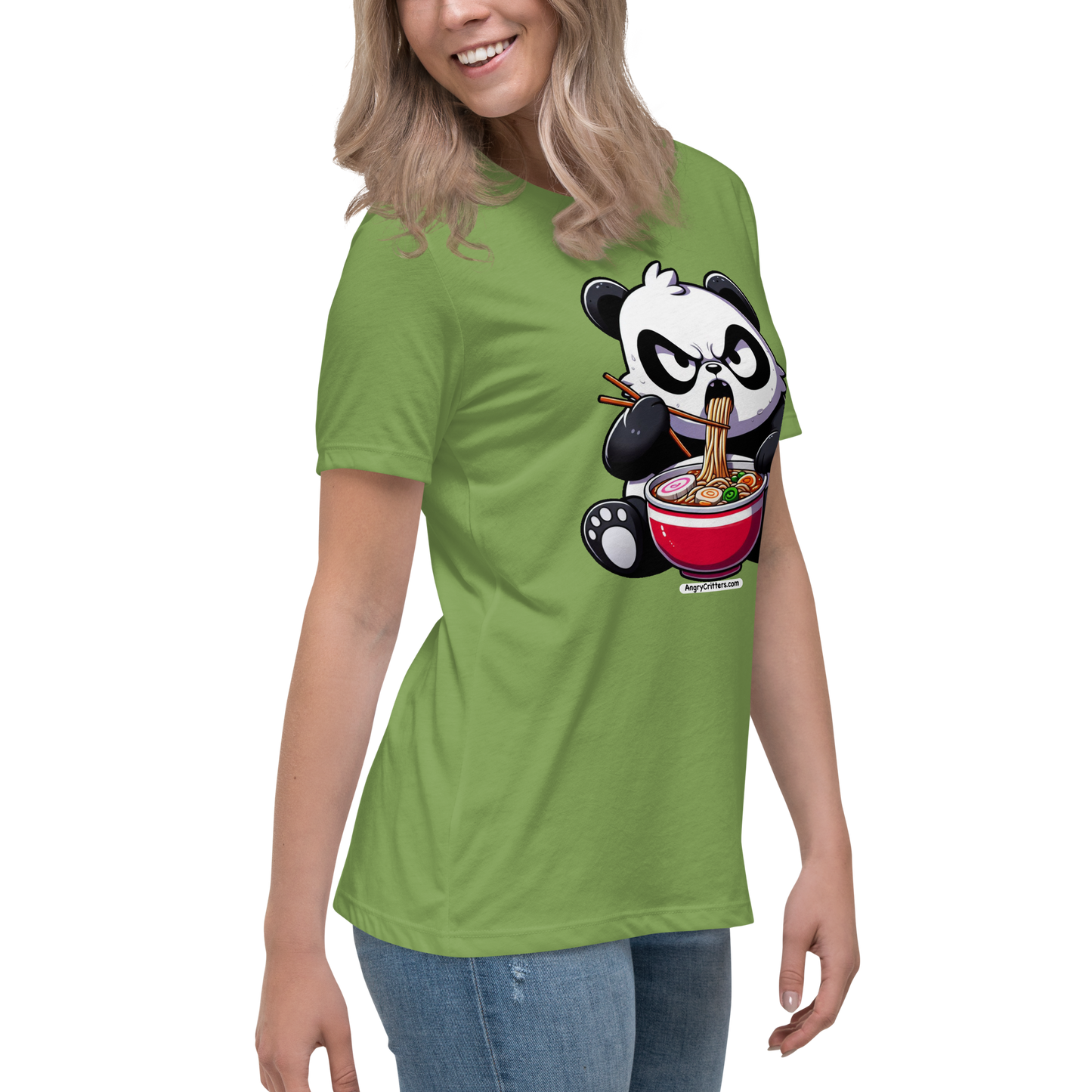 Angry Critters - Panda Eating Ramen, Women's Relaxed T-Shirt